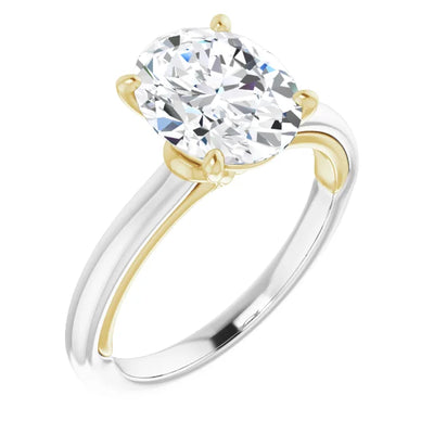 18K TWO TONE 2CT OVAL BRILLIANT LAB DIAMOND ENGAGEMENT RING