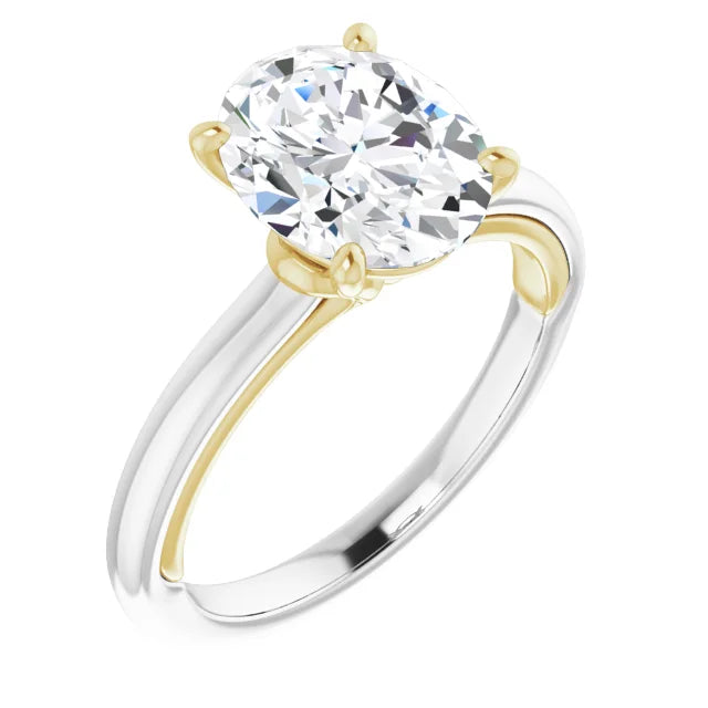 14K TWO TONE 2CT OVAL BRILLIANT LAB DIAMOND ENGAGEMENT RING
