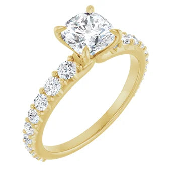 1CT CUSHION CUT LAB DIAMOND ACCENTED ENGAGEMENT RING