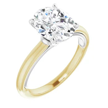 18K TWO TONE 2CT OVAL BRILLIANT LAB DIAMOND ENGAGEMENT RING