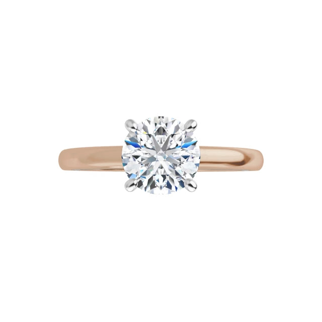 18K TWO TONE 1CT ROUND BRILLIANT SOLITAIRE LAB DIAMOND ENGAGEMENT RING