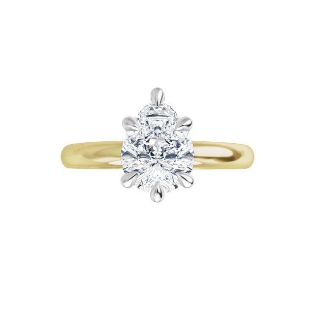 18K TWO TONE 1CT PEAR BRILLIANT LAB DIAMOND SOLITAIRE ENGAGEMENT RING